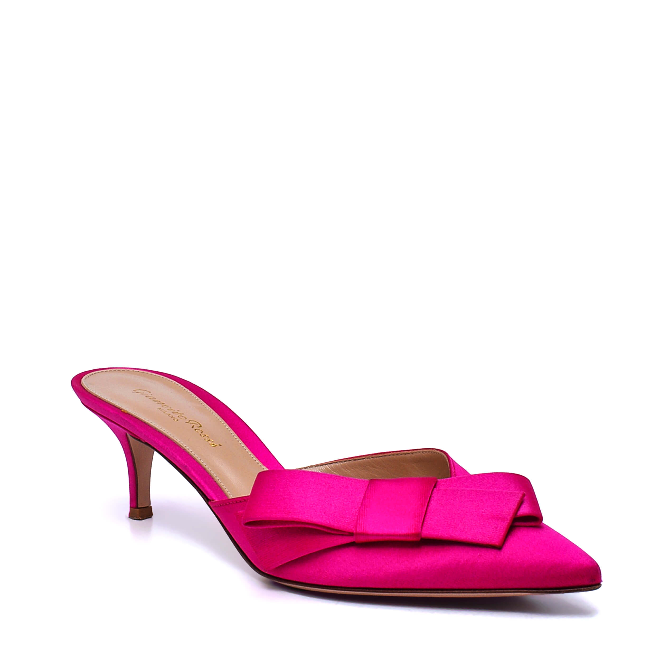 Gianvito Rossi - Pink Satin Bow Pointed Kitten Heels / 38.5